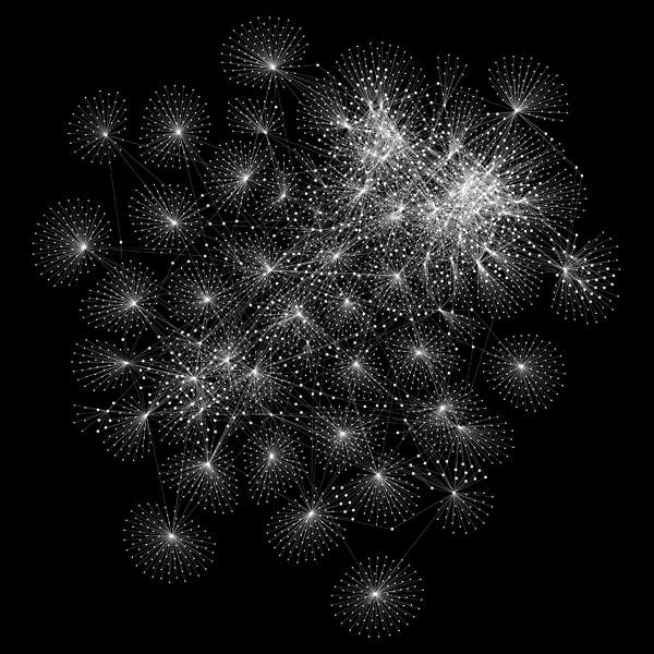 An undirected graph of Twitter followers, including a set of 4000 users, and 5900 follow relationships, extracted from two seed users to a depth of two edges.